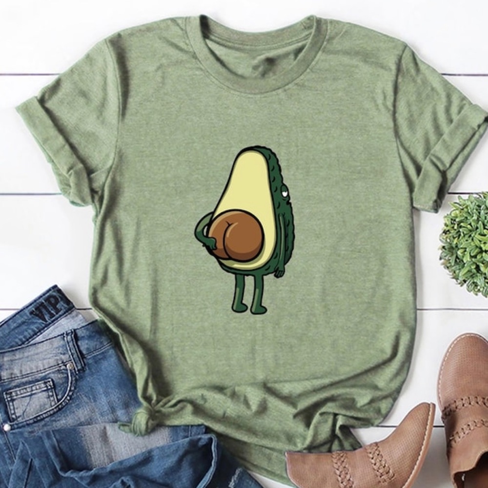 Cartoon Avocado Graphic Tee -  Green
